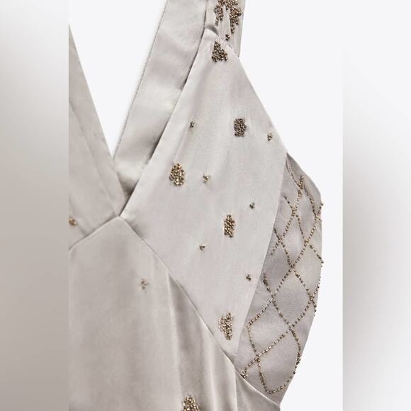 Zara Women’s Satin Dress with Embroidery Limited Edition Size M NWT - Picture 7 of 16